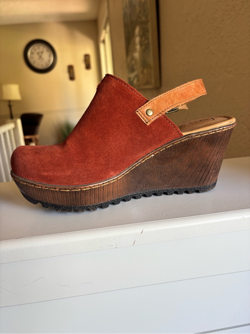 Born Boc Picante Rust Suede May Slingback Platform Wedge 8 - Picture 3 of 9